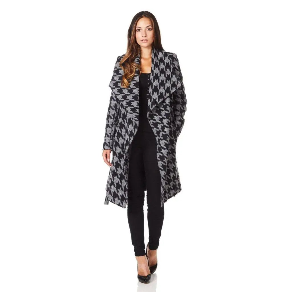 de la creme womens dogtooth grey duster coat uk 8eu 36us 4 916 11