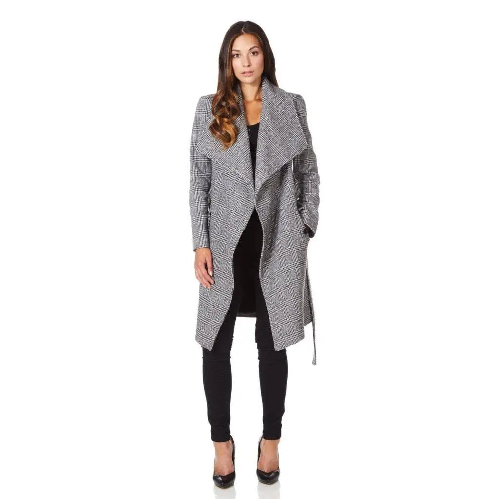 de la creme womens prince of wales check large lapel duster coat uk 8eu 36us 4 349 10