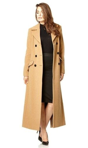 Wool Blend Double Breasted Long Coat